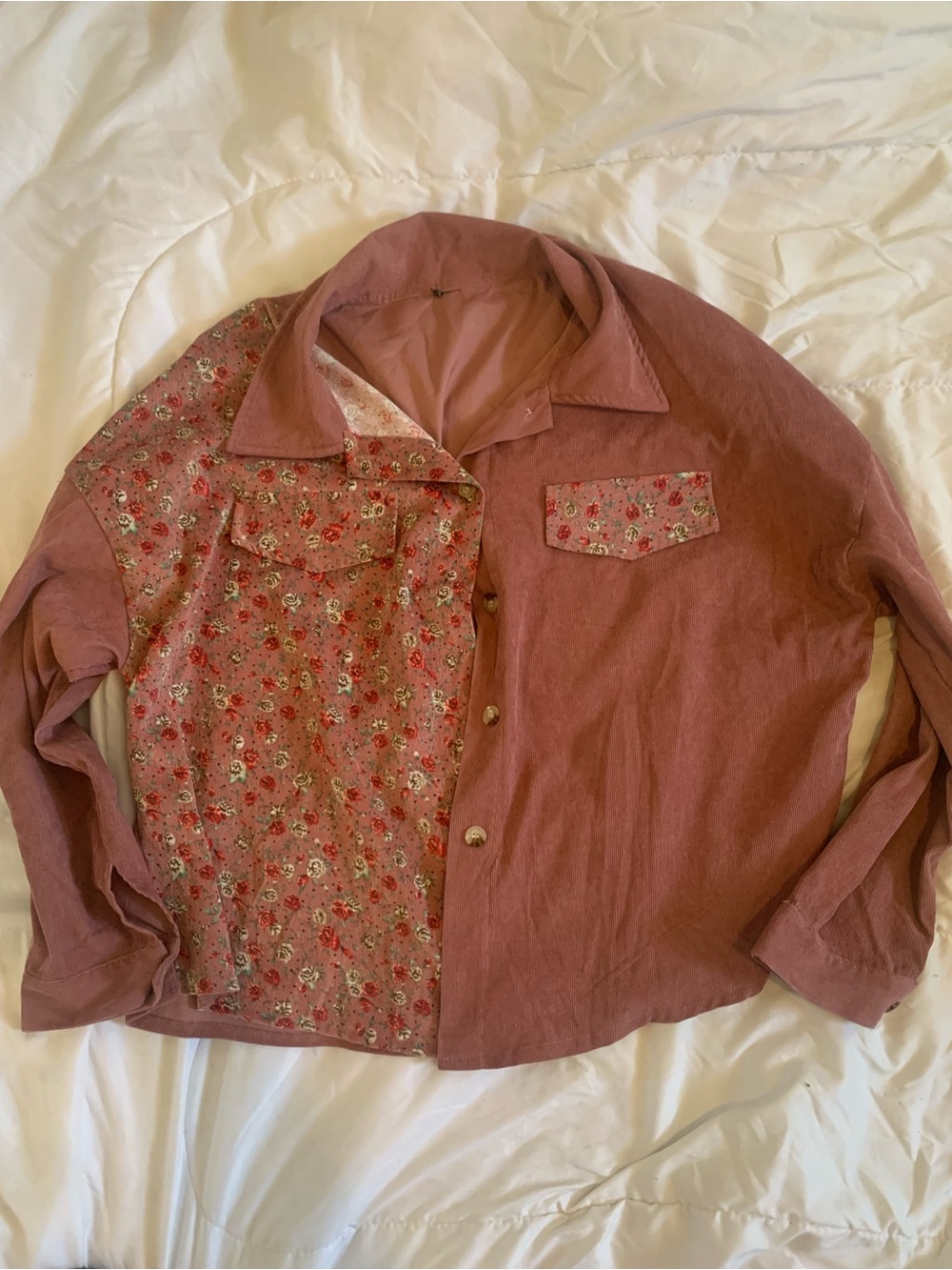Women’s Dusty Rose Floral Panel Button-Up Jacket